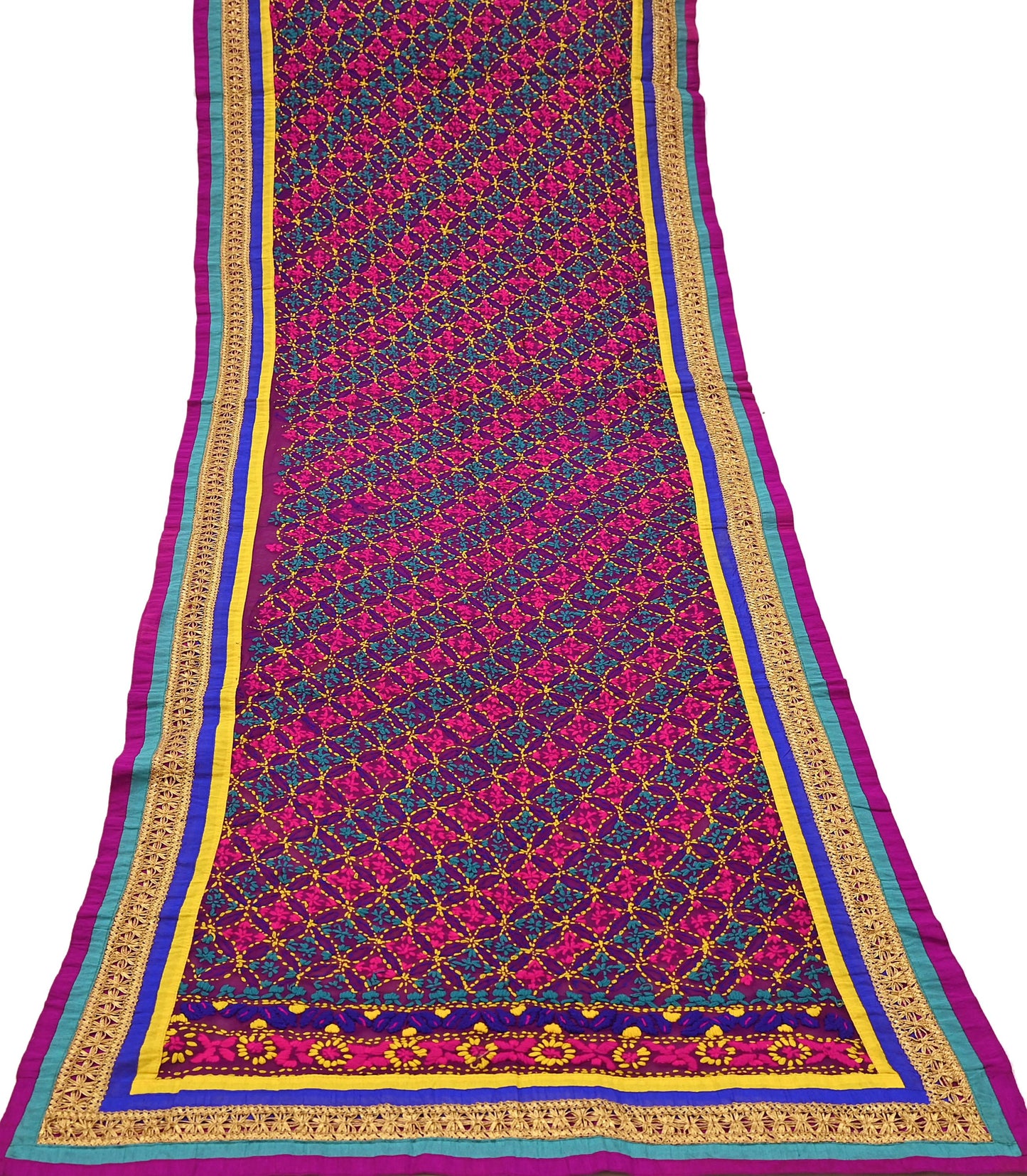 Indian Vintage Dupatta Purple Long Stole Blend Georgette Hand Embroidered Phulkari Stole Scarves Party wear