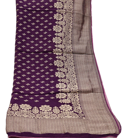 Indian Vintage Purple Dupatta Long Stole Blend silk Woven Banarasi Scarves Veil Scarf Wrap Hippie Boho Soft Floral