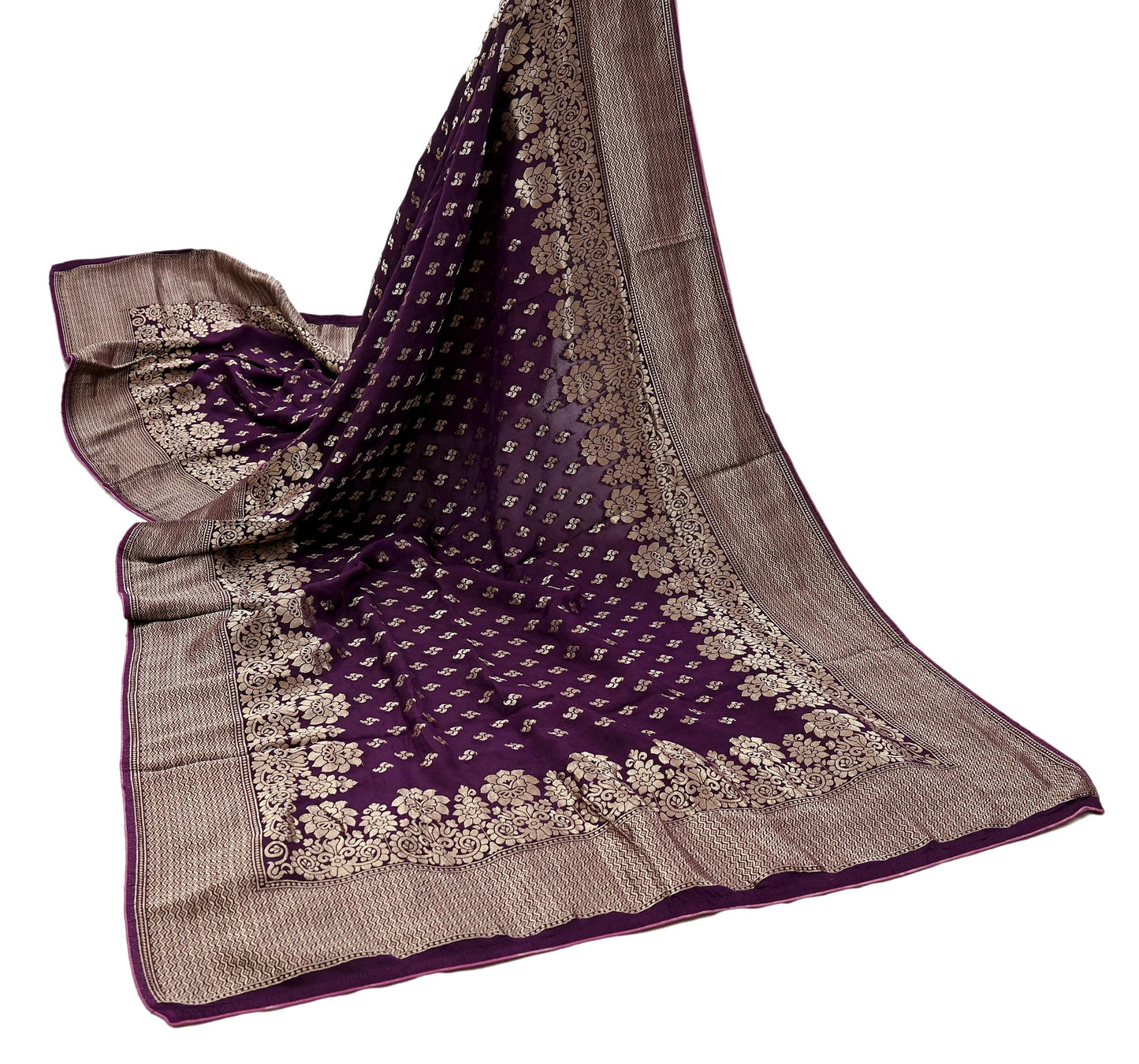 Indian Vintage Purple Dupatta Long Stole Blend silk Woven Banarasi Scarves Veil Scarf Wrap Hippie Boho Soft Floral