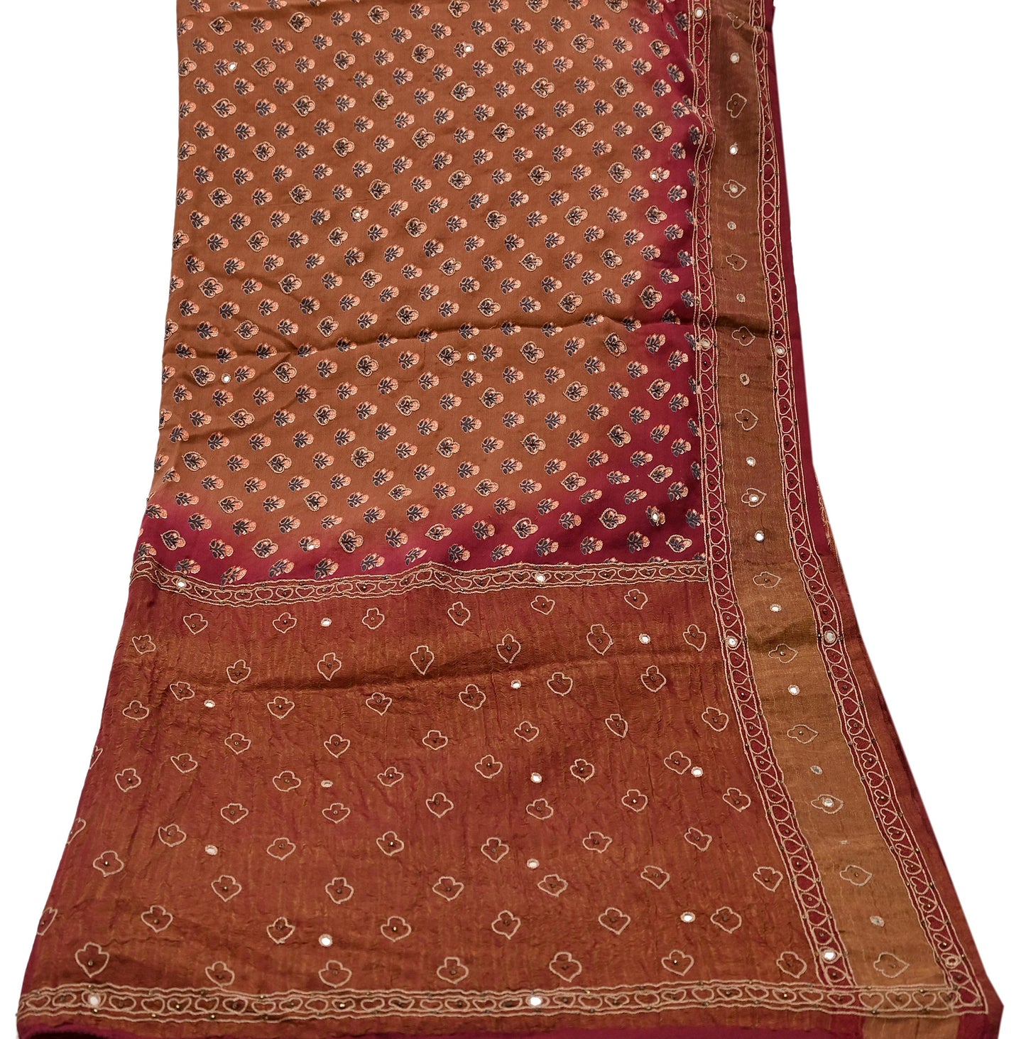 Indian Vintage Dupatta Maroon & Brown Long Stole Pure Silk Hand Embroidered Printed Fabric Scarves Veil Scarf Wrap Hijab Party wear veil