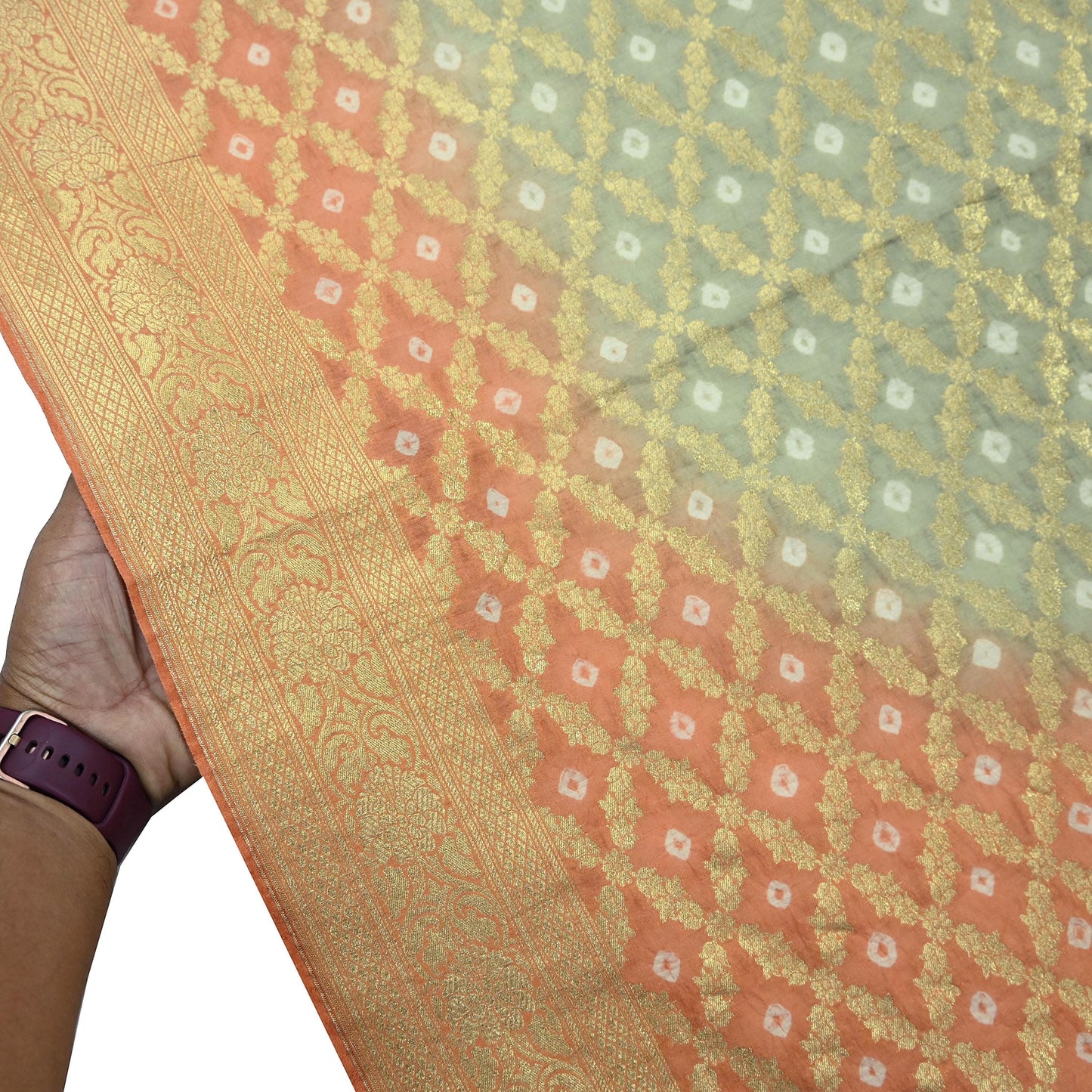 Indian Vintage Green & Orange Dupatta Long Stole Cotton Woven Bandhani Veil Scarves soft Boho Wrap Hijab