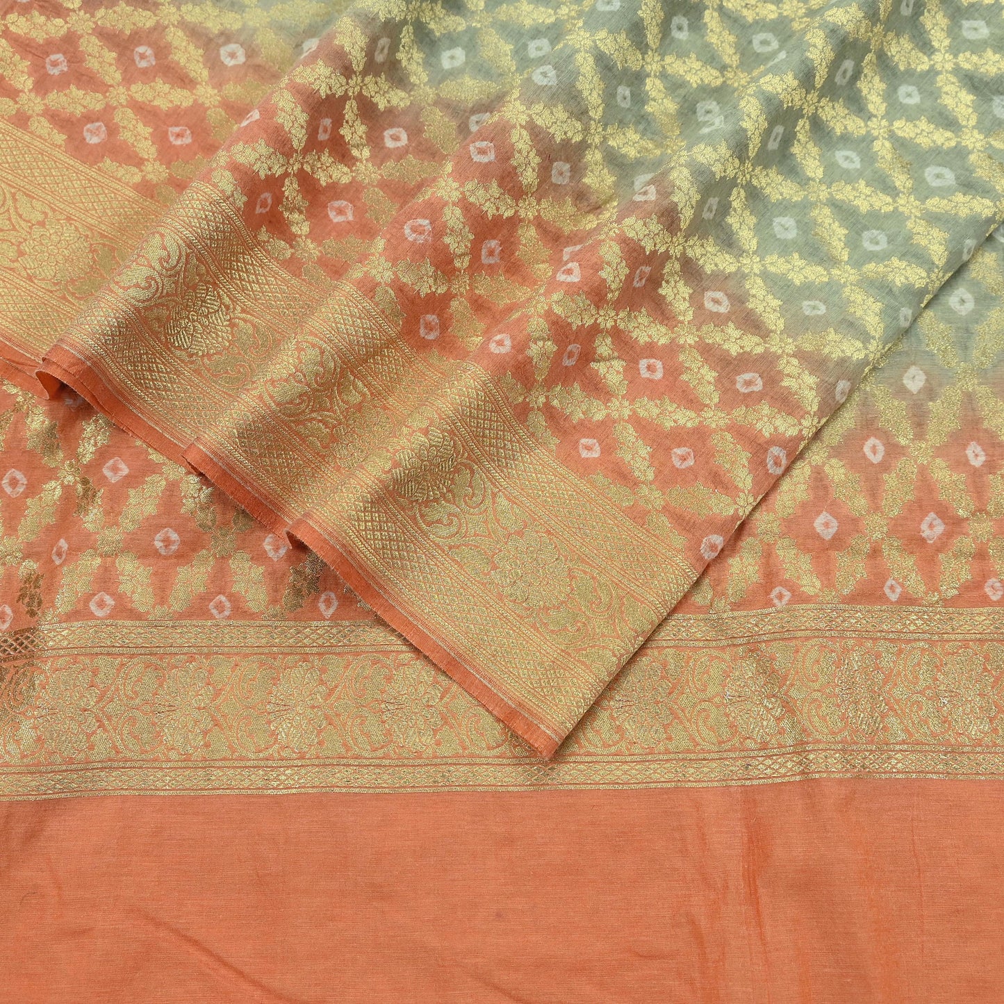 Indian Vintage Green & Orange Dupatta Long Stole Cotton Woven Bandhani Veil Scarves soft Boho Wrap Hijab