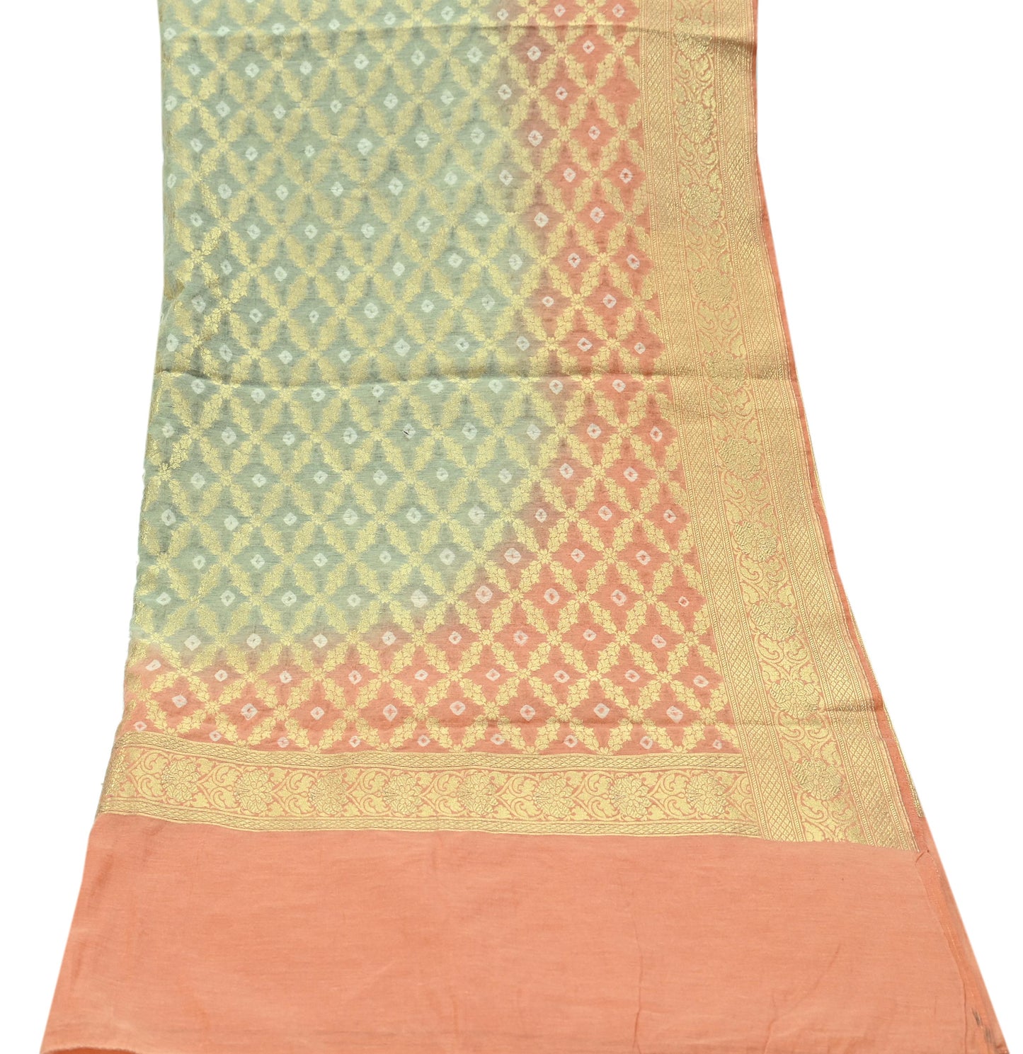 Indian Vintage Green & Orange Dupatta Long Stole Cotton Woven Bandhani Veil Scarves soft Boho Wrap Hijab