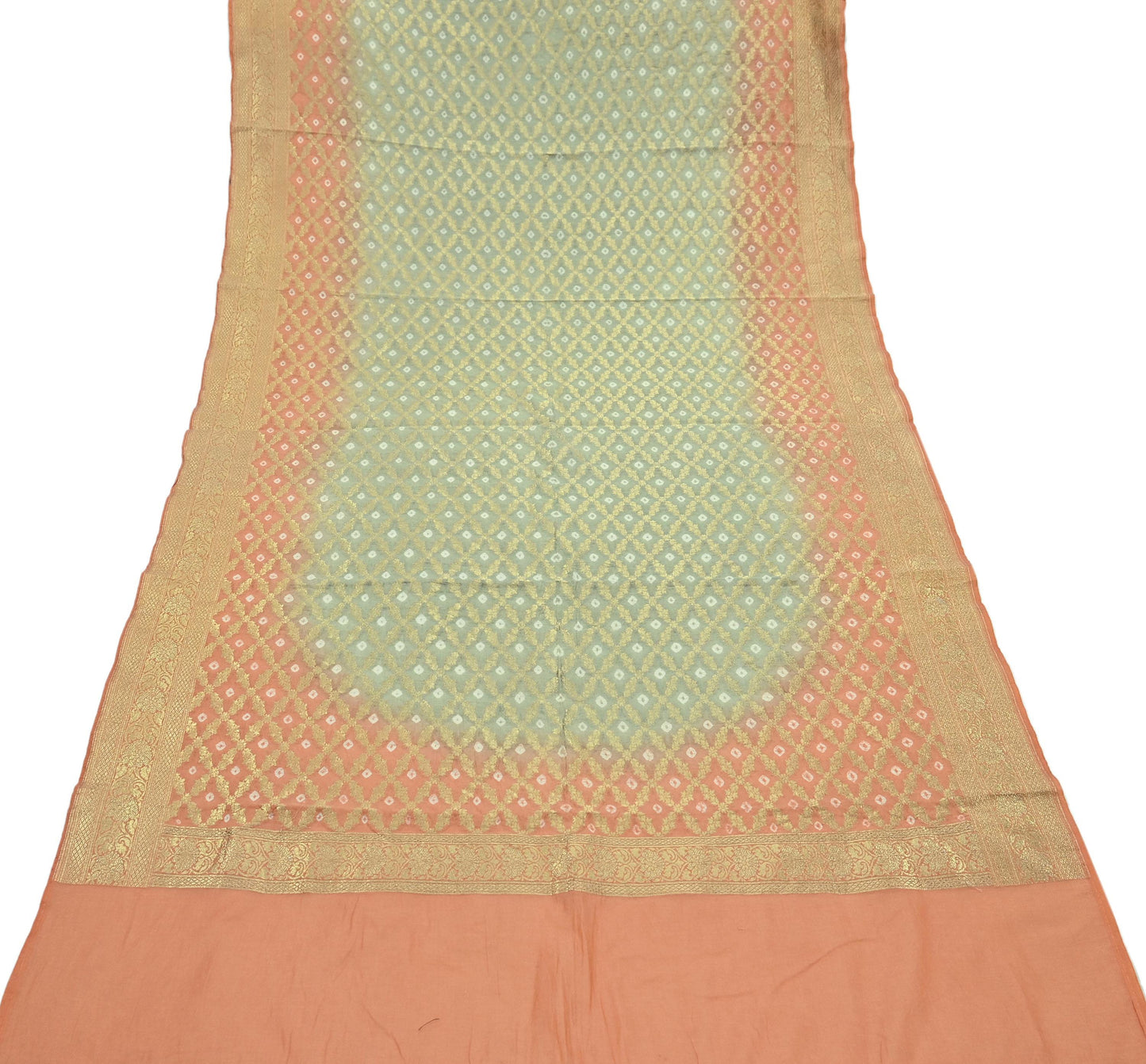 Indian Vintage Green & Orange Dupatta Long Stole Cotton Woven Bandhani Veil Scarves soft Boho Wrap Hijab