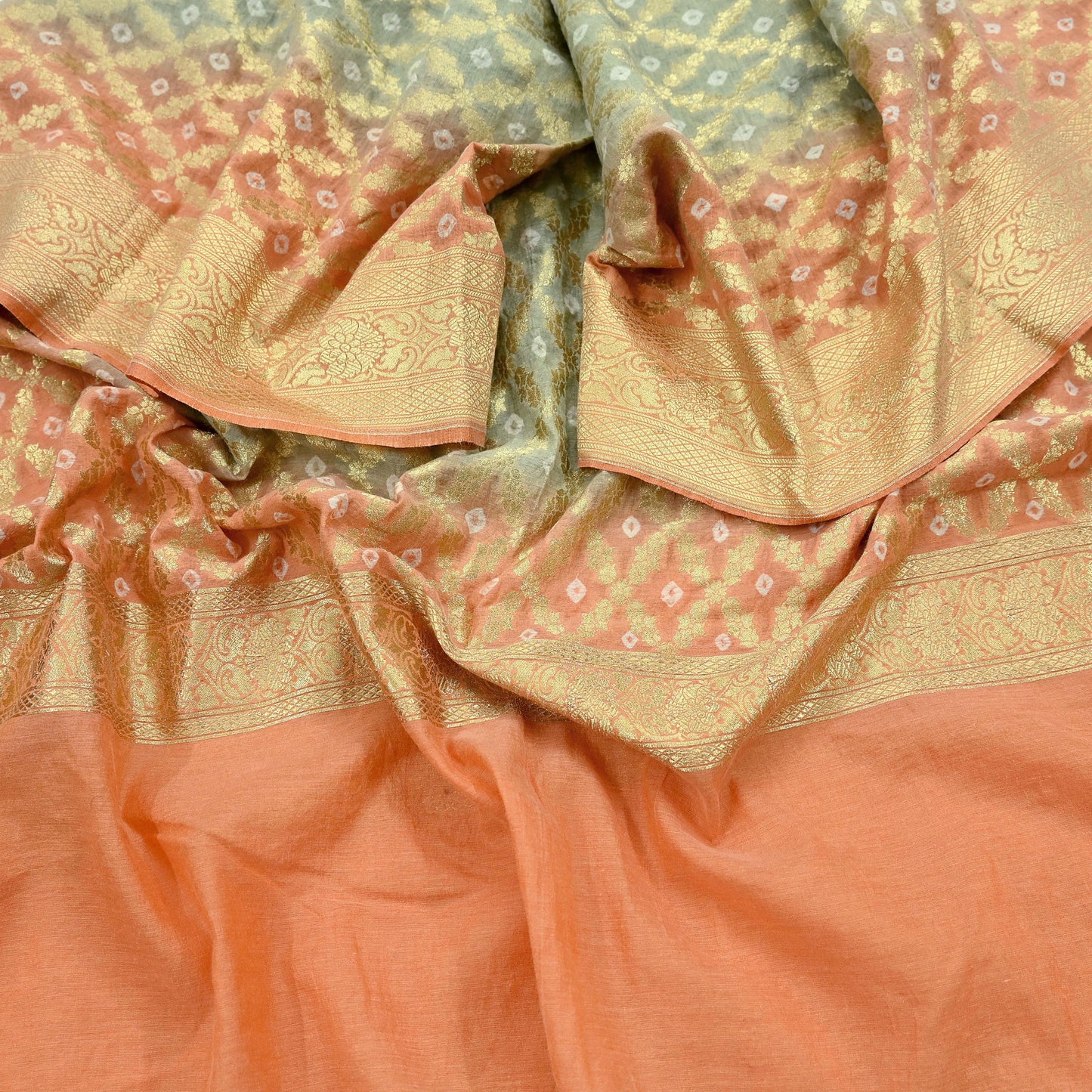 Indian Vintage Green & Orange Dupatta Long Stole Cotton Woven Bandhani Veil Scarves soft Boho Wrap Hijab