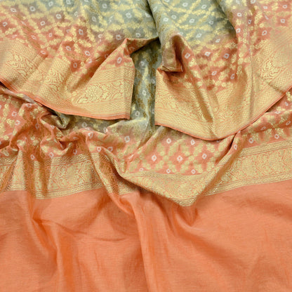 Indian Vintage Green & Orange Dupatta Long Stole Cotton Woven Bandhani Veil Scarves soft Boho Wrap Hijab