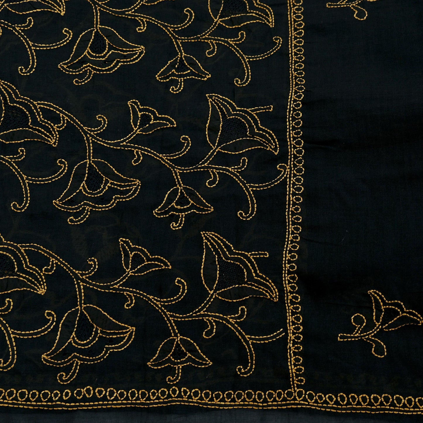 Indian Vintage Dupatta Black Long Stole Pure Cotton Hand Embroidered Kantha Scarves Veil Scarf Wrap For Women's