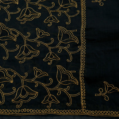 Indian Vintage Dupatta Black Long Stole Pure Cotton Hand Embroidered Kantha Scarves Veil Scarf Wrap For Women's
