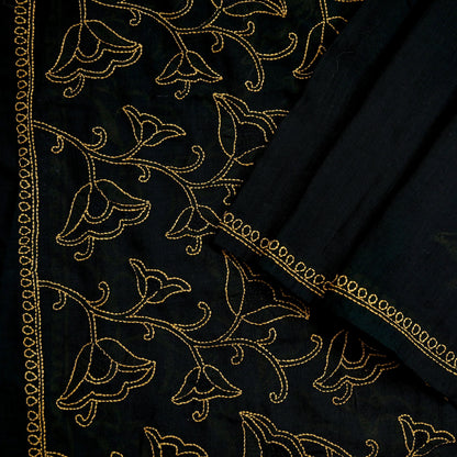 Indian Vintage Dupatta Black Long Stole Pure Cotton Hand Embroidered Kantha Scarves Veil Scarf Wrap For Women's