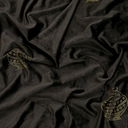 Indian Vintage Heavy Brown Dupatta Velvet Long Stole Hand Embroidered Scarves Golden Border Veil Hijab
