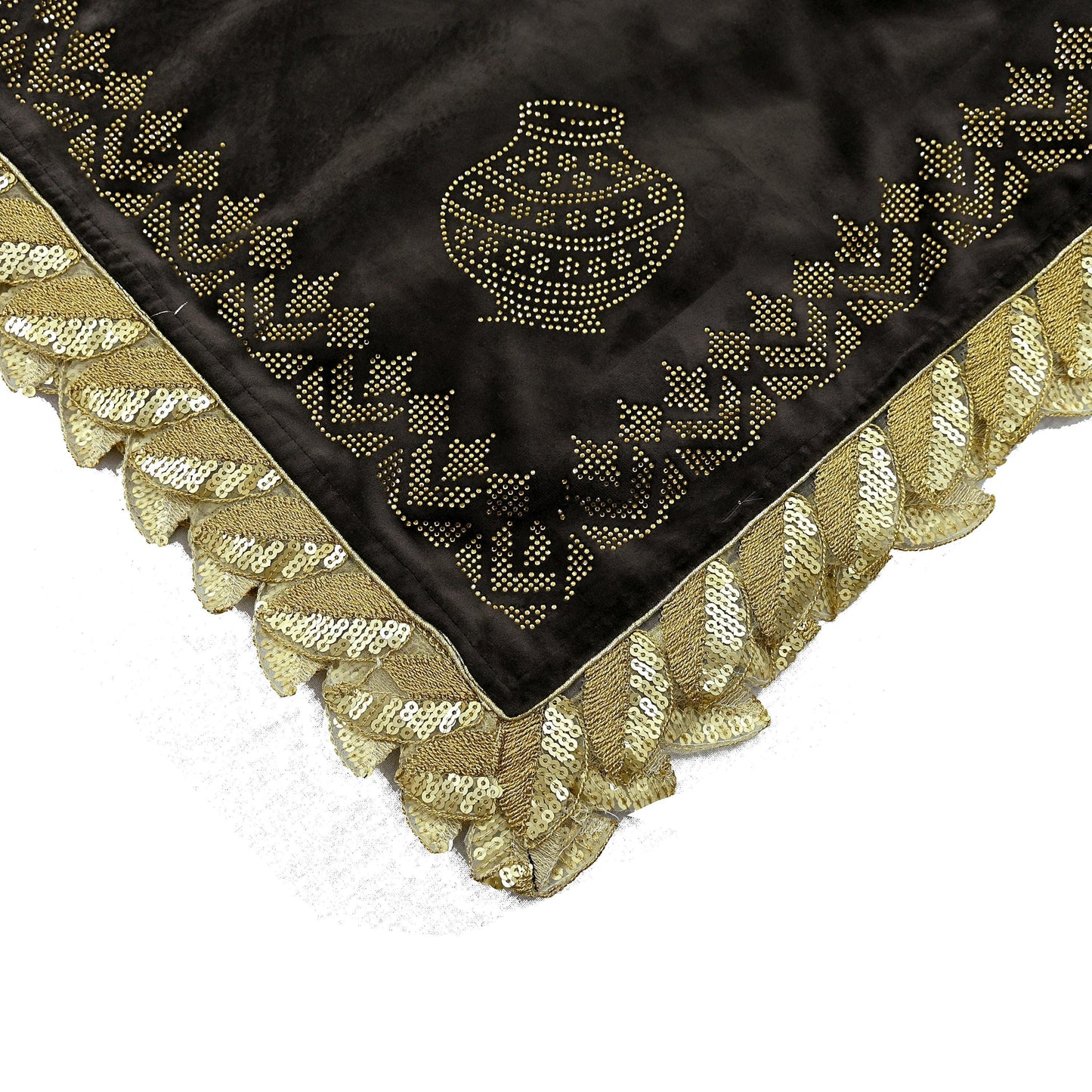 Indian Vintage Heavy Brown Dupatta Velvet Long Stole Hand Embroidered Scarves Golden Border Veil Hijab