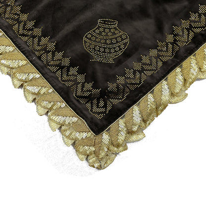 Indian Vintage Heavy Brown Dupatta Velvet Long Stole Hand Embroidered Scarves Golden Border Veil Hijab