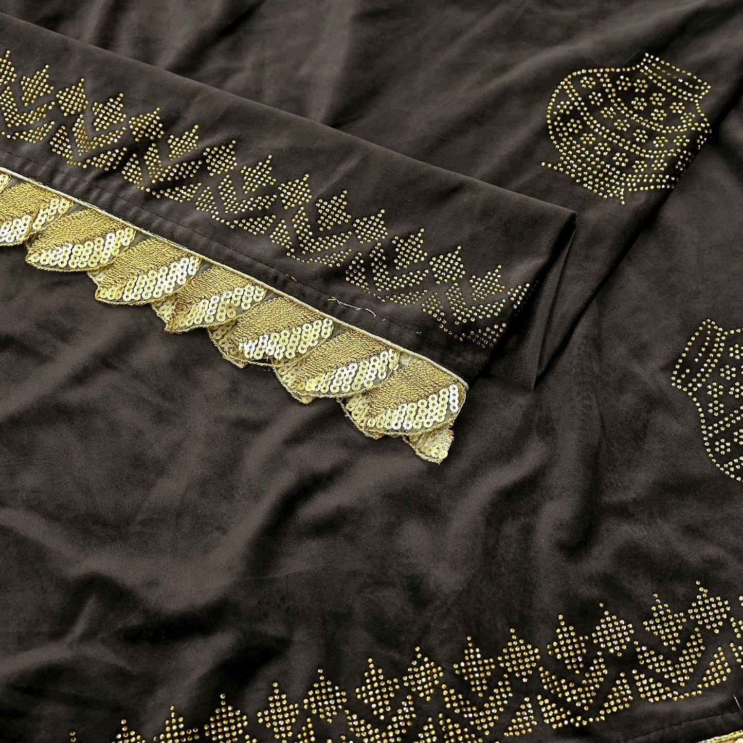 Indian Vintage Heavy Brown Dupatta Velvet Long Stole Hand Embroidered Scarves Golden Border Veil Hijab