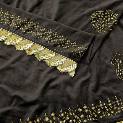Indian Vintage Heavy Brown Dupatta Velvet Long Stole Hand Embroidered Scarves Golden Border Veil Hijab