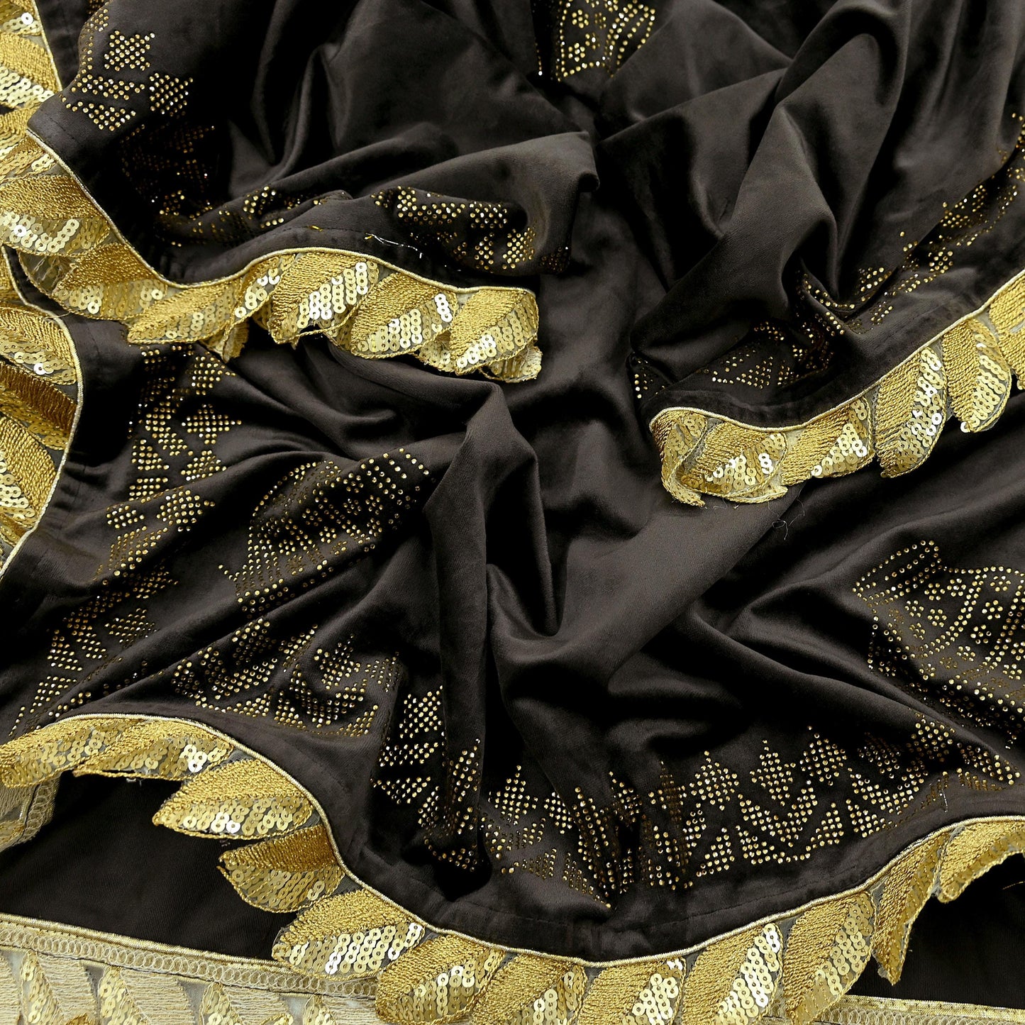 Indian Vintage Heavy Brown Dupatta Velvet Long Stole Hand Embroidered Scarves Golden Border Veil Hijab