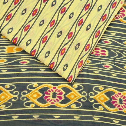 Indian Vintage Sari Blue & Gray Printed 100% Pure Cotton Saree Craft Fabric 5Yd Soft Sewing Sarong Wrap Boho Stripes Dress making Quilting