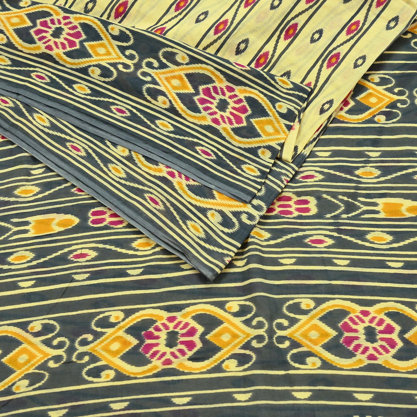 Indian Vintage Sari Blue & Gray Printed 100% Pure Cotton Saree Craft Fabric 5Yd Soft Sewing Sarong Wrap Boho Stripes Dress making Quilting