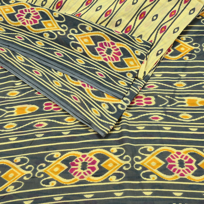 Indian Vintage Sari Blue & Gray Printed 100% Pure Cotton Saree Craft Fabric 5Yd Soft Sewing Sarong Wrap Boho Stripes Dress making Quilting