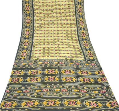 Indian Vintage Sari Blue & Gray Printed 100% Pure Cotton Saree Craft Fabric 5Yd Soft Sewing Sarong Wrap Boho Stripes Dress making Quilting