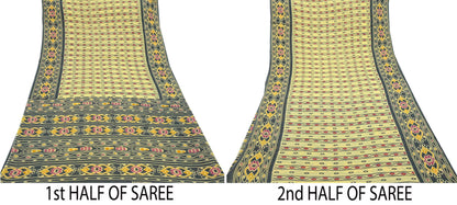 Indian Vintage Sari Blue & Gray Printed 100% Pure Cotton Saree Craft Fabric 5Yd Soft Sewing Sarong Wrap Boho Stripes Dress making Quilting