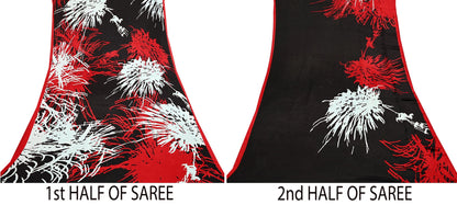 Indian Vintage Saree Black Satin Printed Sari 6yd Sewing Floral Soft Craft Fabric Dressmaking For Crafting Quilting Upcycle