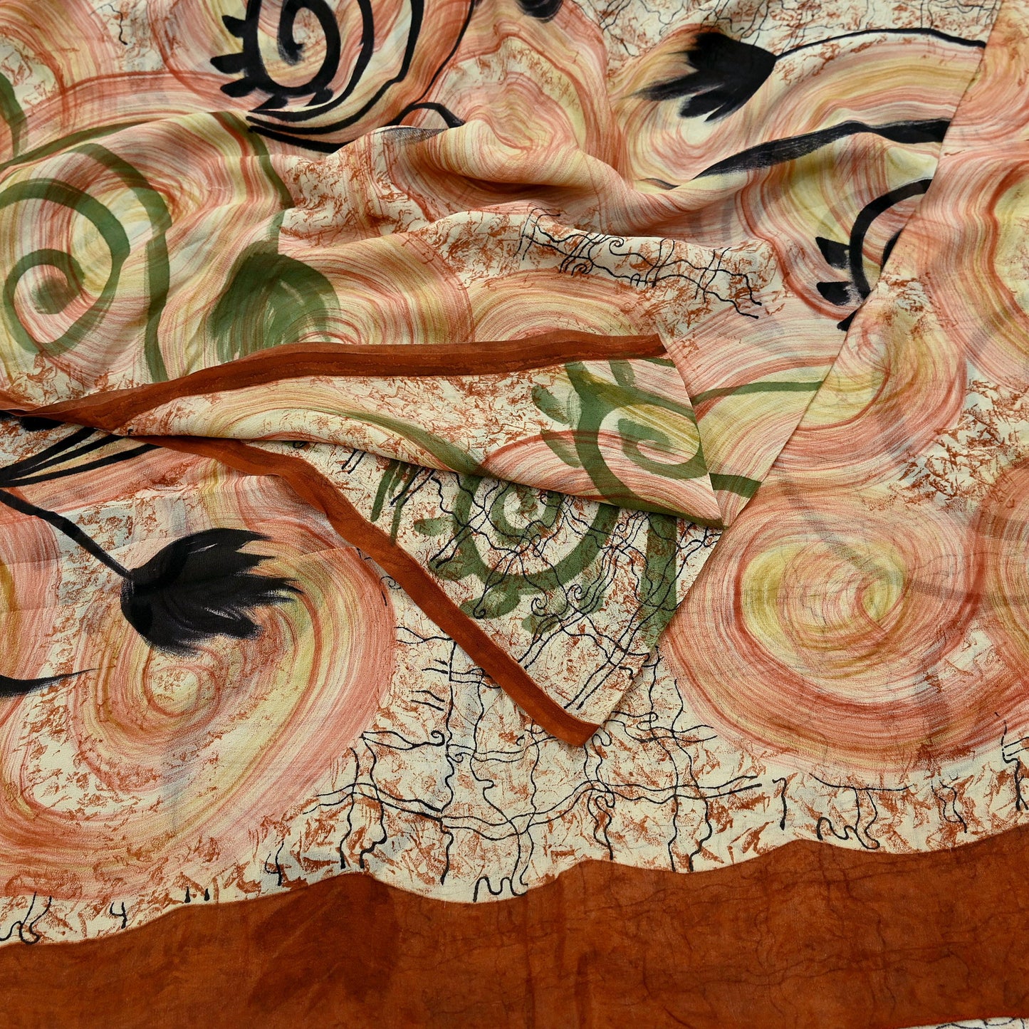 Women Indian Vintage Sari Ivory Pure Georgette Silk Printed Sarees Craft Fabric Sewing 5Yd Soft Dress Making Quilting Crafting