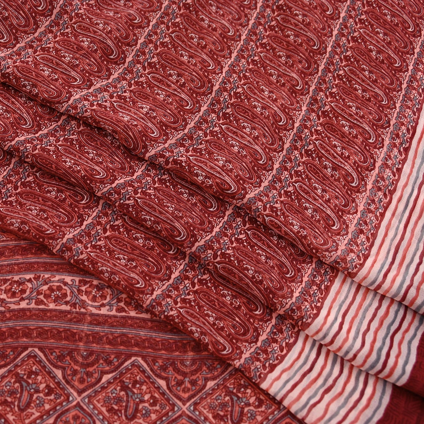 Women Vintage Sari Maroon & Peach Pure Georgette Silk Printed Saree Craft Fabric Sewing 5Yard Soft Light Dress Making Floral