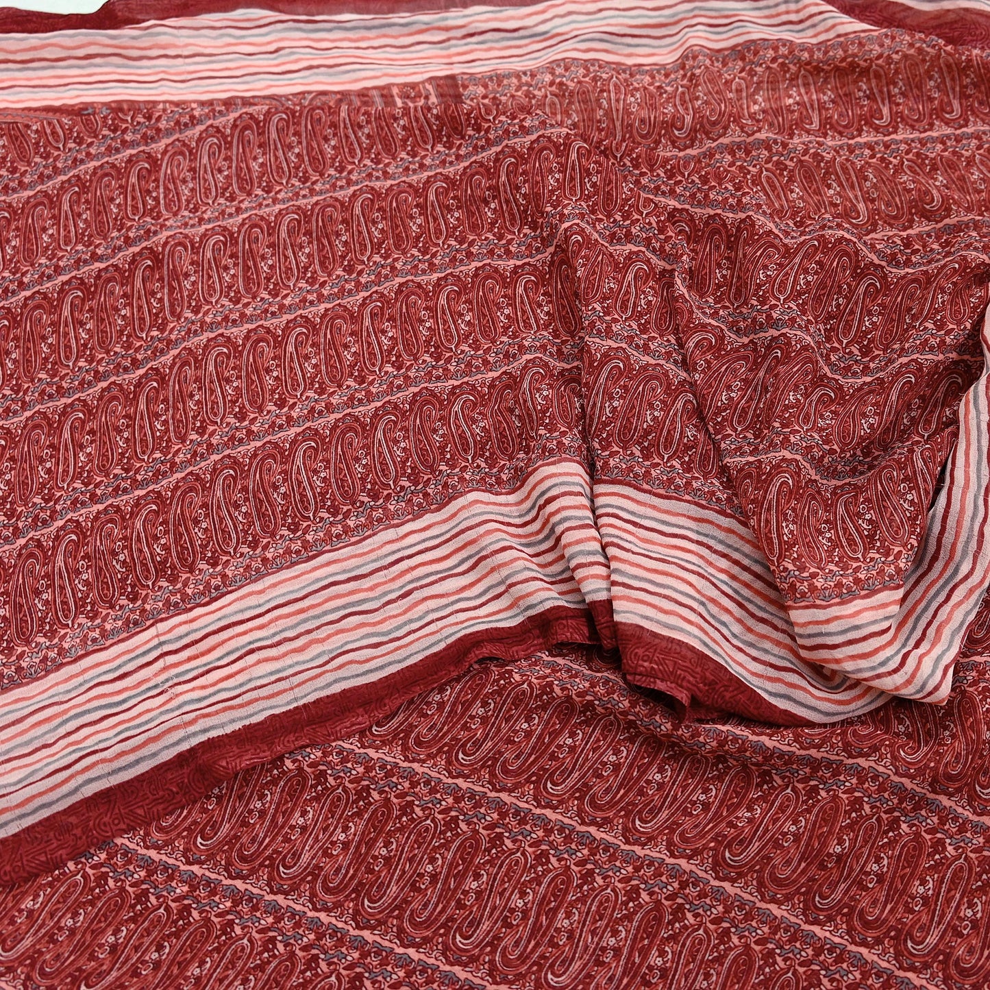 Women Vintage Sari Maroon & Peach Pure Georgette Silk Printed Saree Craft Fabric Sewing 5Yard Soft Light Dress Making Floral