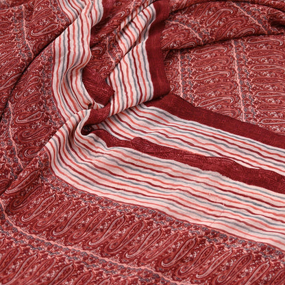 Women Vintage Sari Maroon & Peach Pure Georgette Silk Printed Saree Craft Fabric Sewing 5Yard Soft Light Dress Making Floral