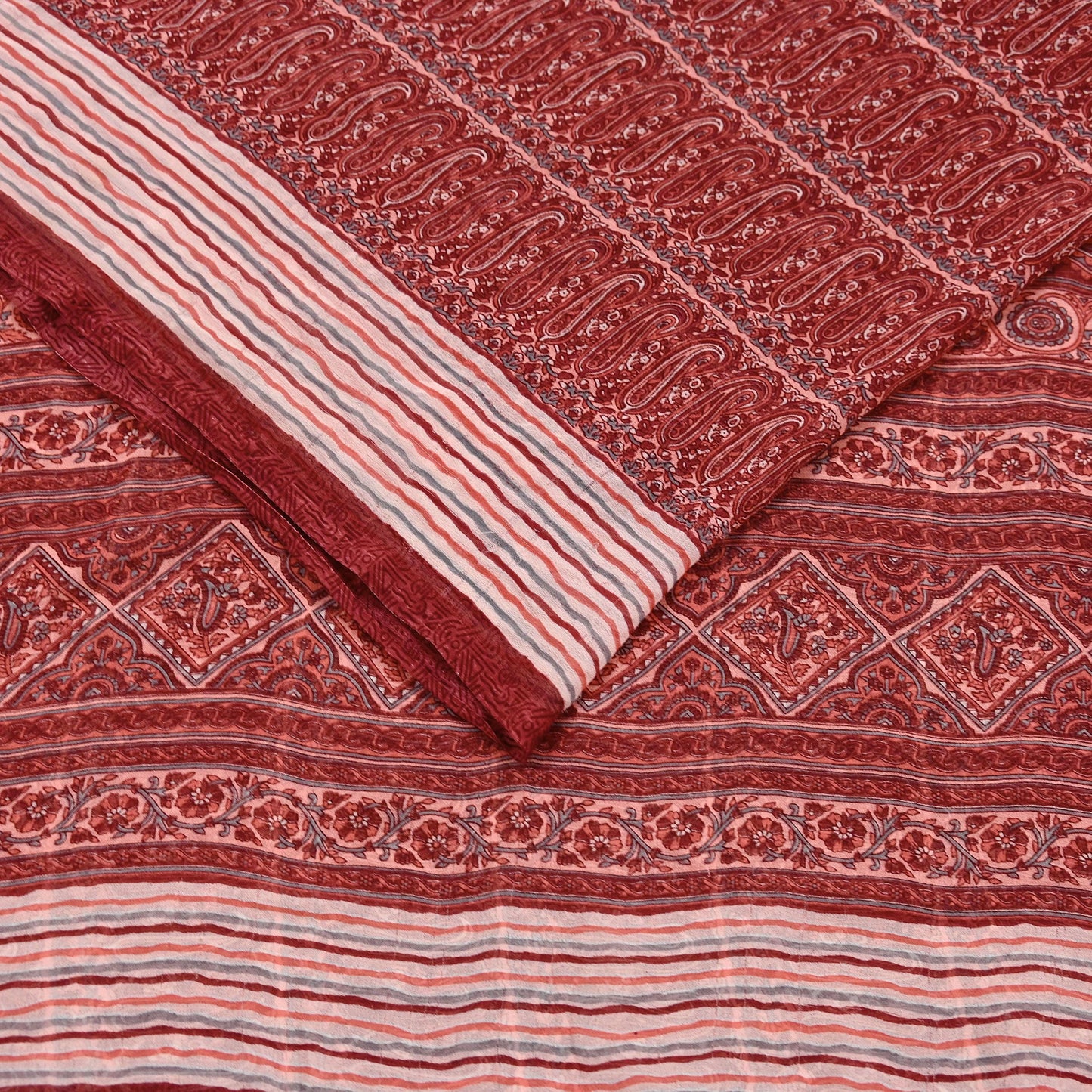 Women Vintage Sari Maroon & Peach Pure Georgette Silk Printed Saree Craft Fabric Sewing 5Yard Soft Light Dress Making Floral