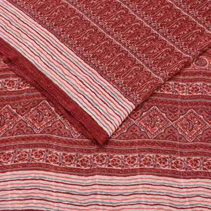Women Vintage Sari Maroon & Peach Pure Georgette Silk Printed Saree Craft Fabric Sewing 5Yard Soft Light Dress Making Floral