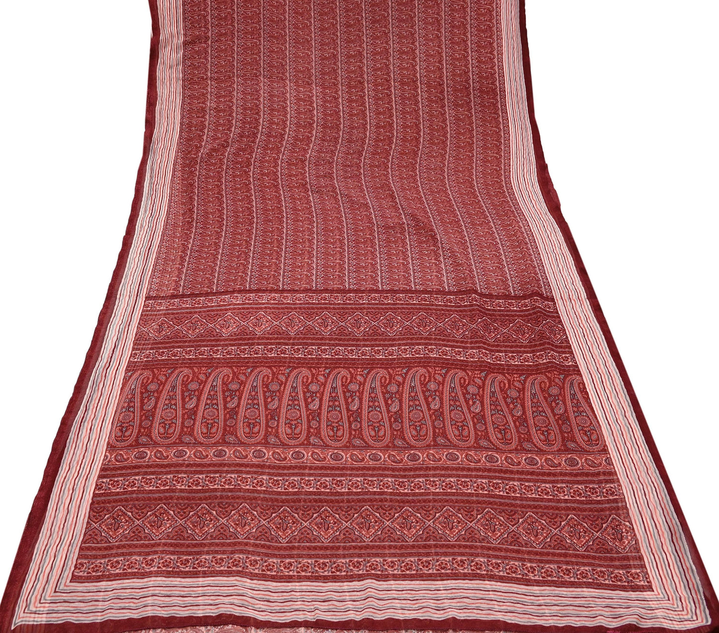Women Vintage Sari Maroon & Peach Pure Georgette Silk Printed Saree Craft Fabric Sewing 5Yard Soft Light Dress Making Floral