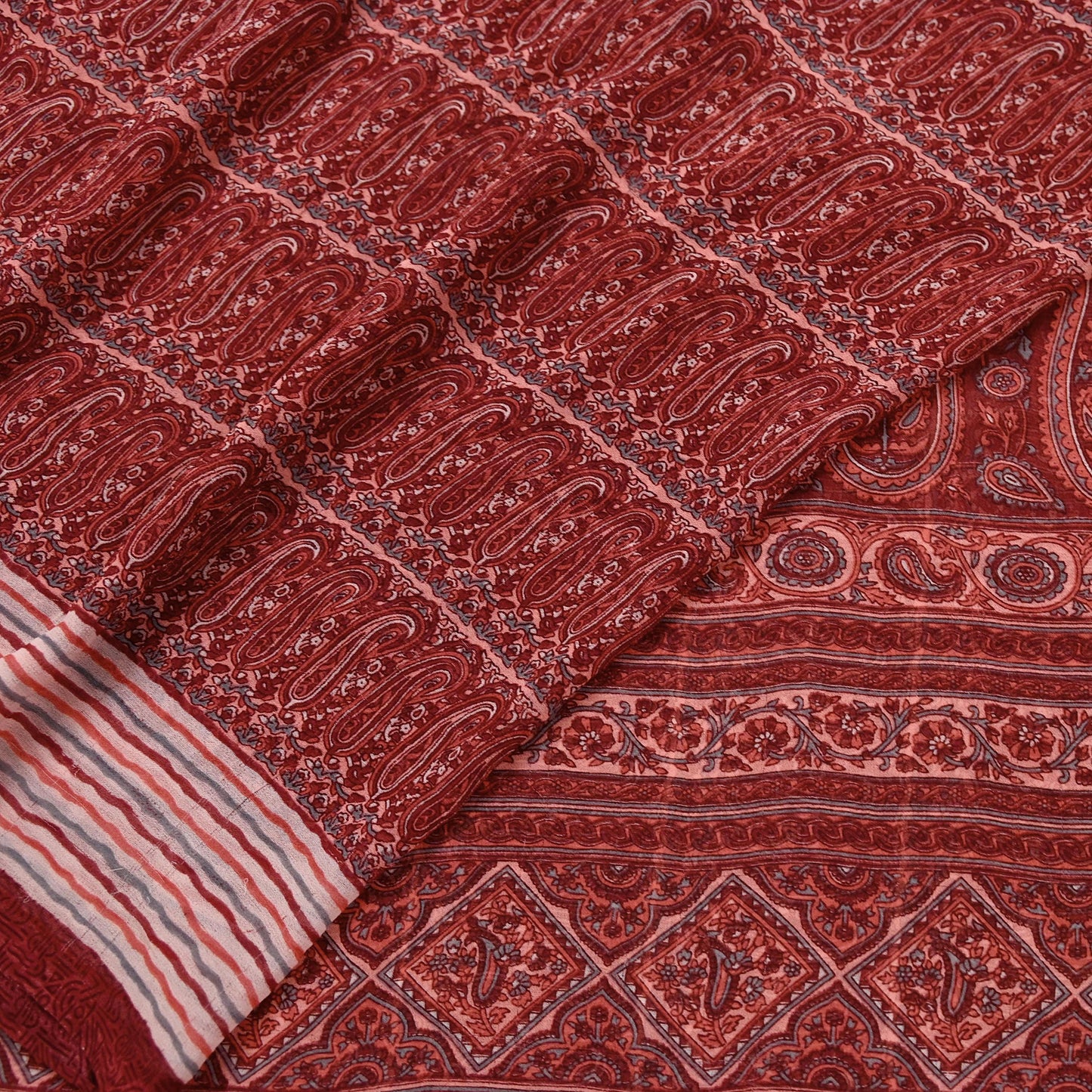 Women Vintage Sari Maroon & Peach Pure Georgette Silk Printed Saree Craft Fabric Sewing 5Yard Soft Light Dress Making Floral