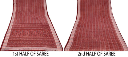 Women Vintage Sari Maroon & Peach Pure Georgette Silk Printed Saree Craft Fabric Sewing 5Yard Soft Light Dress Making Floral