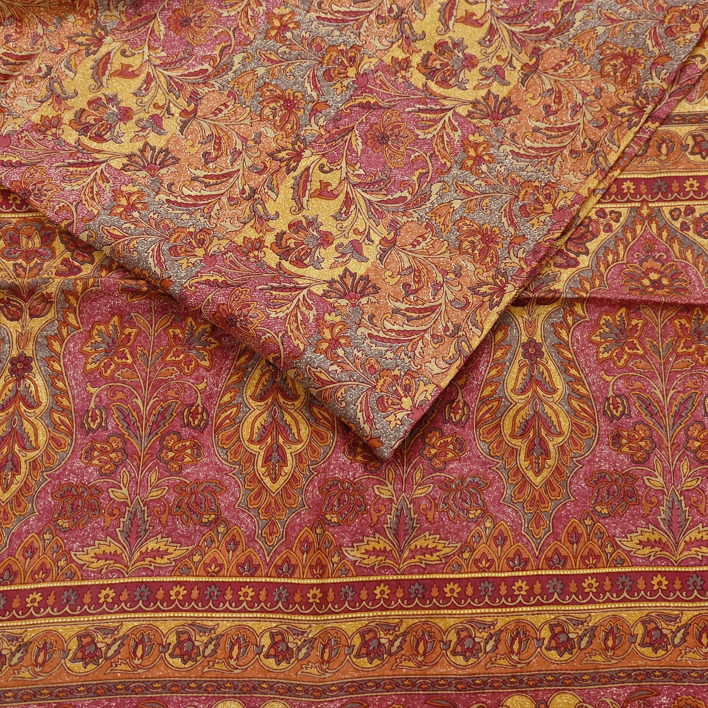 Indian Vintage Sari Pink & Mustard Pure Silk Printed Saree Fabric 5yard Sewing Craft Fabric DressMaking Soft Wrap