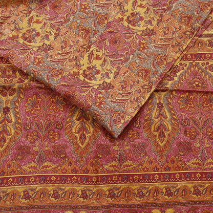 Indian Vintage Sari Pink & Mustard Pure Silk Printed Saree Fabric 5yard Sewing Craft Fabric DressMaking Soft Wrap