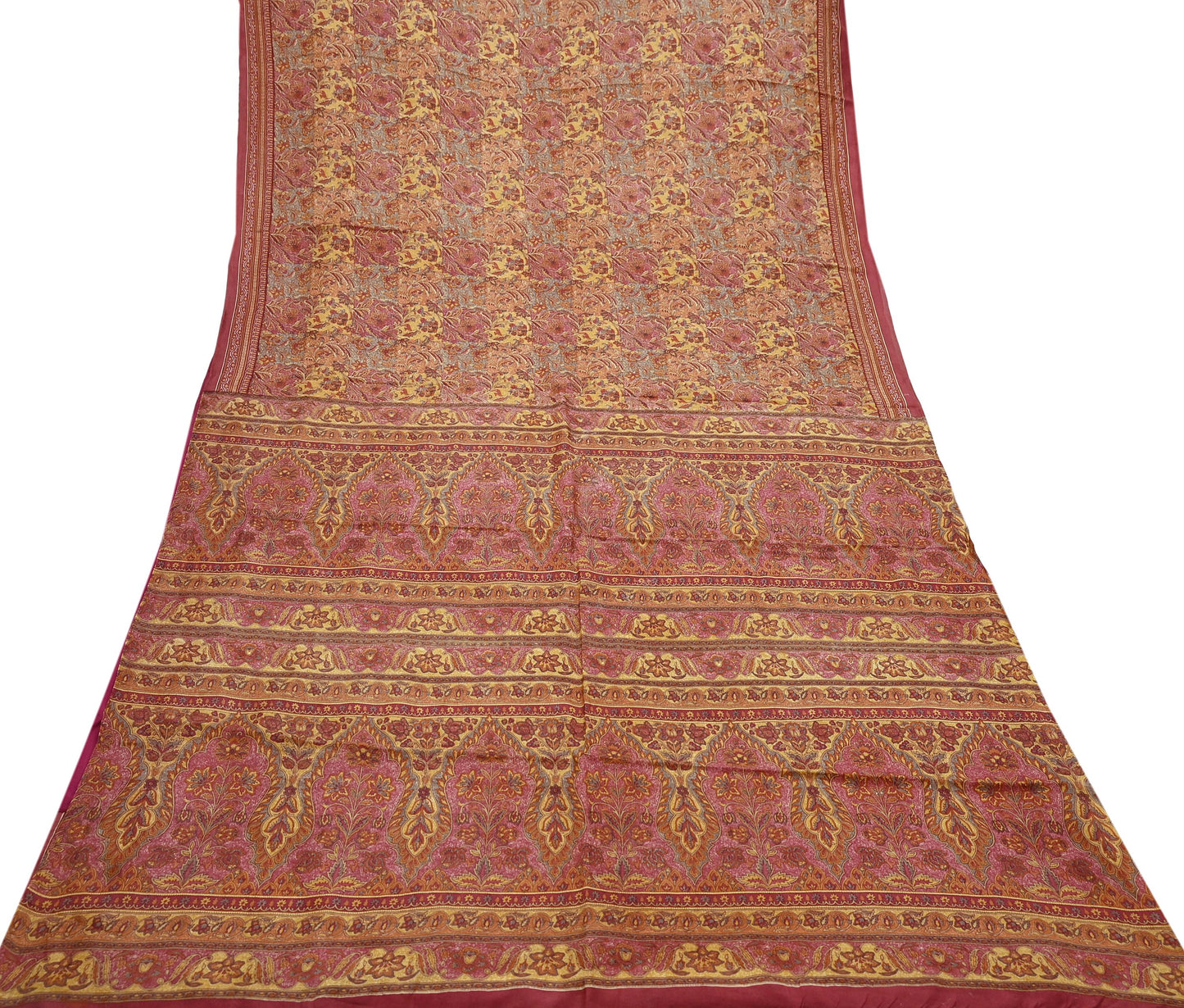 Indian Vintage Sari Pink & Mustard Pure Silk Printed Saree Fabric 5yard Sewing Craft Fabric DressMaking Soft Wrap