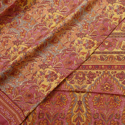 Indian Vintage Sari Pink & Mustard Pure Silk Printed Saree Fabric 5yard Sewing Craft Fabric DressMaking Soft Wrap