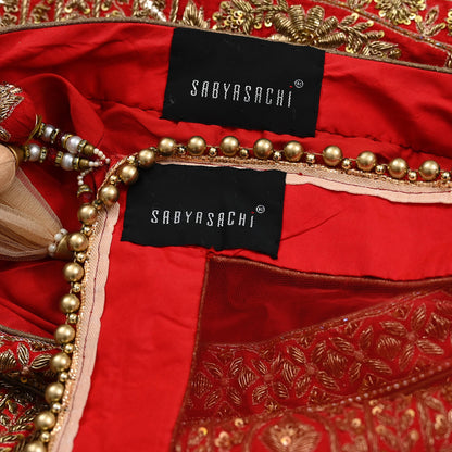 Indian Heavy Wedding Red Raw Silk/Net Hand Embroidered Lehenga 2pcs Set By Designer Sabyasachi Bridal Wear