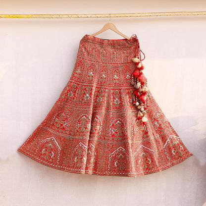 Indian Heavy Wedding Red Raw Silk/Net Hand Embroidered Lehenga 2pcs Set By Designer Sabyasachi Bridal Wear