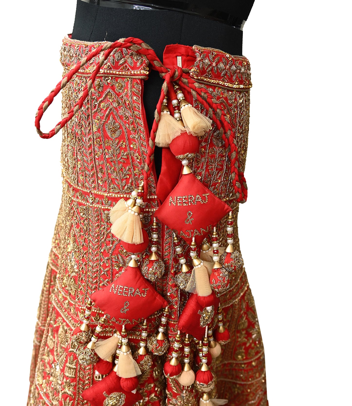 Indian Vintage Heavy Red Raw Silk Hand Embroidered semi stitched Lehenga/Skirt By Designer Sabyasachi Bridal Wear Dabka/ Zardozi