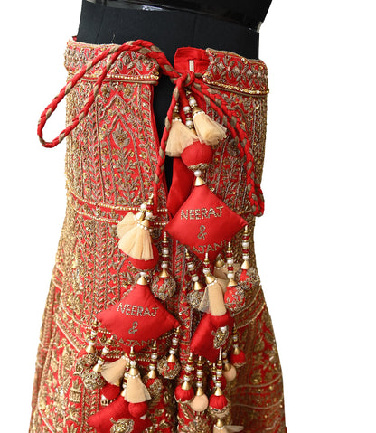 Indian Vintage Heavy Red Raw Silk Hand Embroidered semi stitched Lehenga/Skirt By Designer Sabyasachi Bridal Wear Dabka/ Zardozi