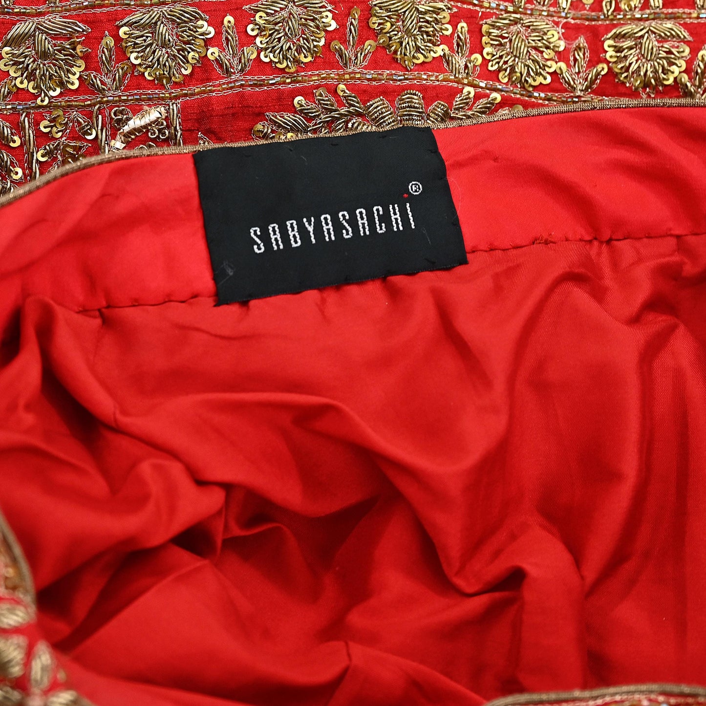 Indian Vintage Heavy Red Raw Silk Hand Embroidered semi stitched Lehenga/Skirt By Designer Sabyasachi Bridal Wear Dabka/ Zardozi