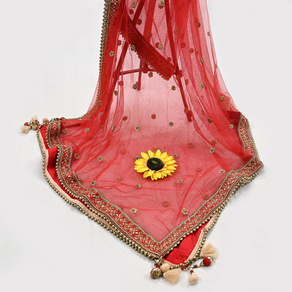 Indian Heavy Wedding Dupatta Red Net Long Stole Hand Embroidered By Designer Sabyasachi Scarves Zardozi Bridal Veil