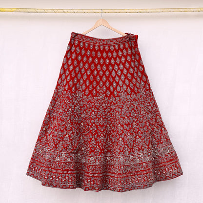 Indian Heavy Wedding Red Velvet/Net Hand Embroidered Semi Stitched Lehenga Set of 3pcs Bollywood style wedding wear