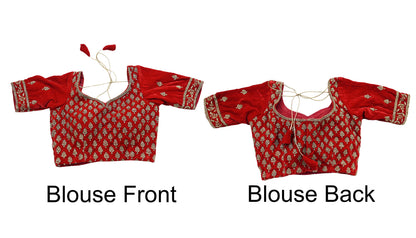 Indian Heavy Wedding Red Velvet/Net Hand Embroidered Semi Stitched Lehenga Set of 3pcs Bollywood style wedding wear