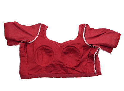 Indian Pre-owned Red Velvet Hand Embroidered Padded Blouse/Top/Crop M to L Size Party wear Bollywood