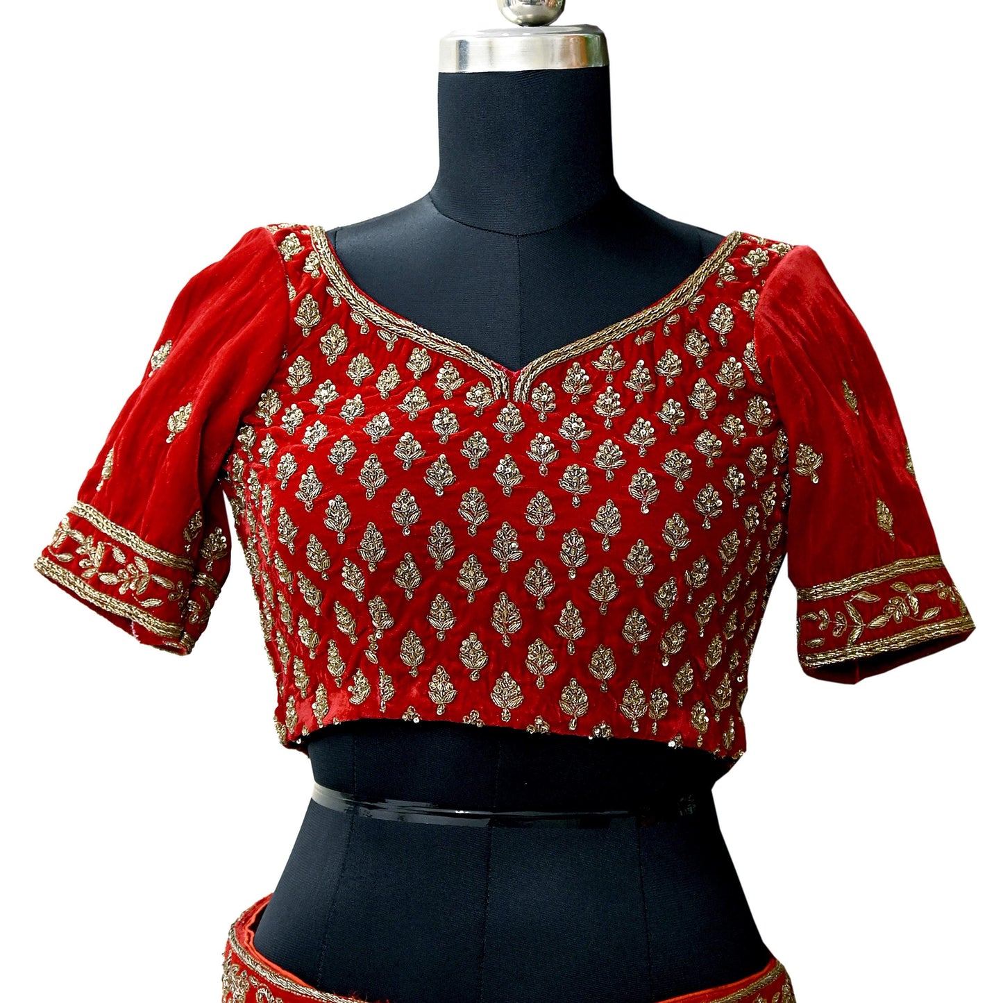 Indian Pre-owned Red Velvet Hand Embroidered Padded Blouse/Top/Crop M to L Size Party wear Bollywood
