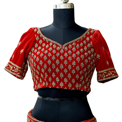 Indian Pre-owned Red Velvet Hand Embroidered Padded Blouse/Top/Crop M to L Size Party wear Bollywood