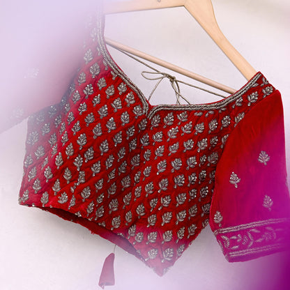 Indian Pre-owned Red Velvet Hand Embroidered Padded Blouse/Top/Crop M to L Size Party wear Bollywood